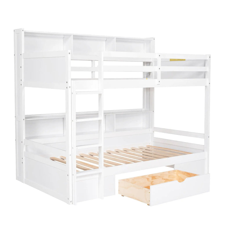 Twin Size Bunk Bed With Built-In Shelves Beside Both Upper And Down Bed And Storage Drawer by Unique Piece Furniture