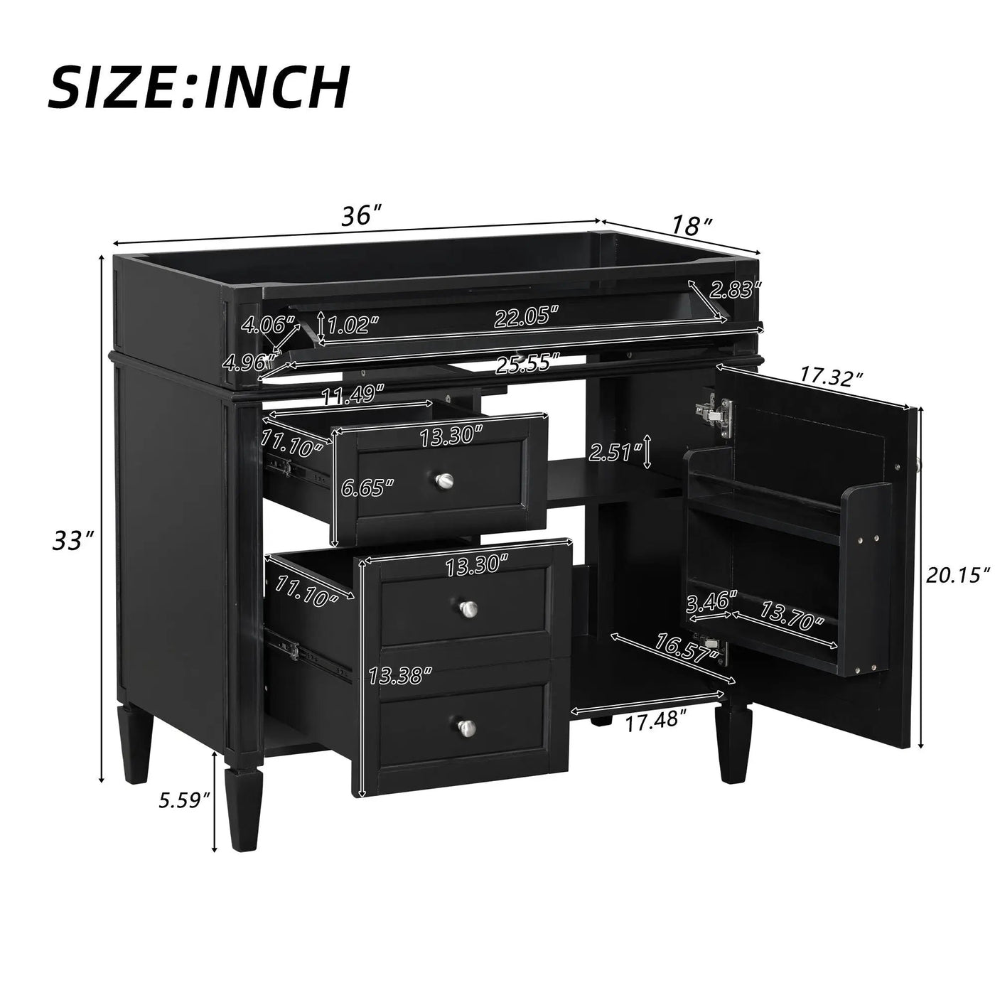 Bathroom Vanity With 2 Drawers and Tip-Out Storage Cabinet by HouseOfZazla