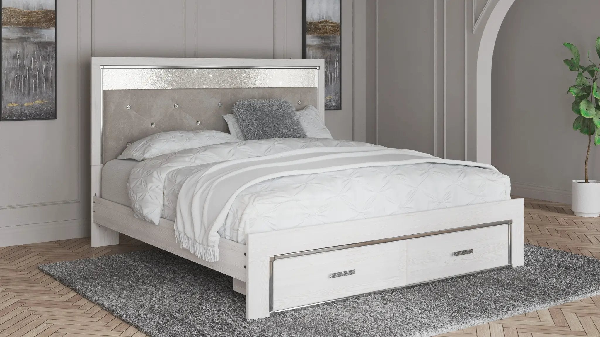 Altyra - King Upholstered Storage Bed - White by Unique Piece Furniture