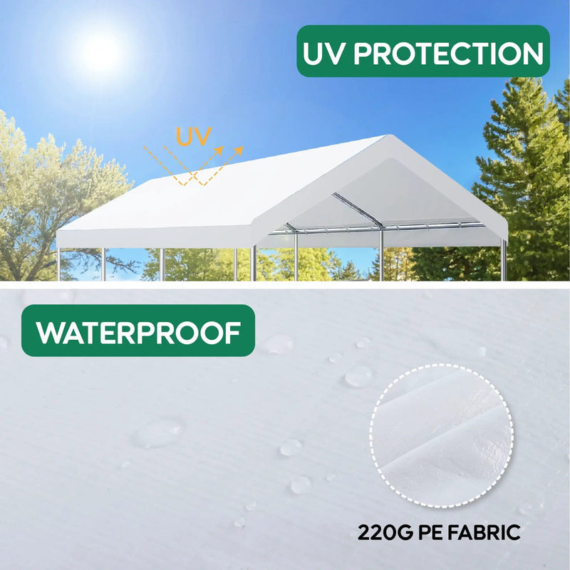 10 X 20 Ft Carport Canopy Cover Replacement Heavy Duty Waterproof Fabric With 36 Bungee Cords UV & Tear Resistant (Cover Only) - White by HouseOfZazla