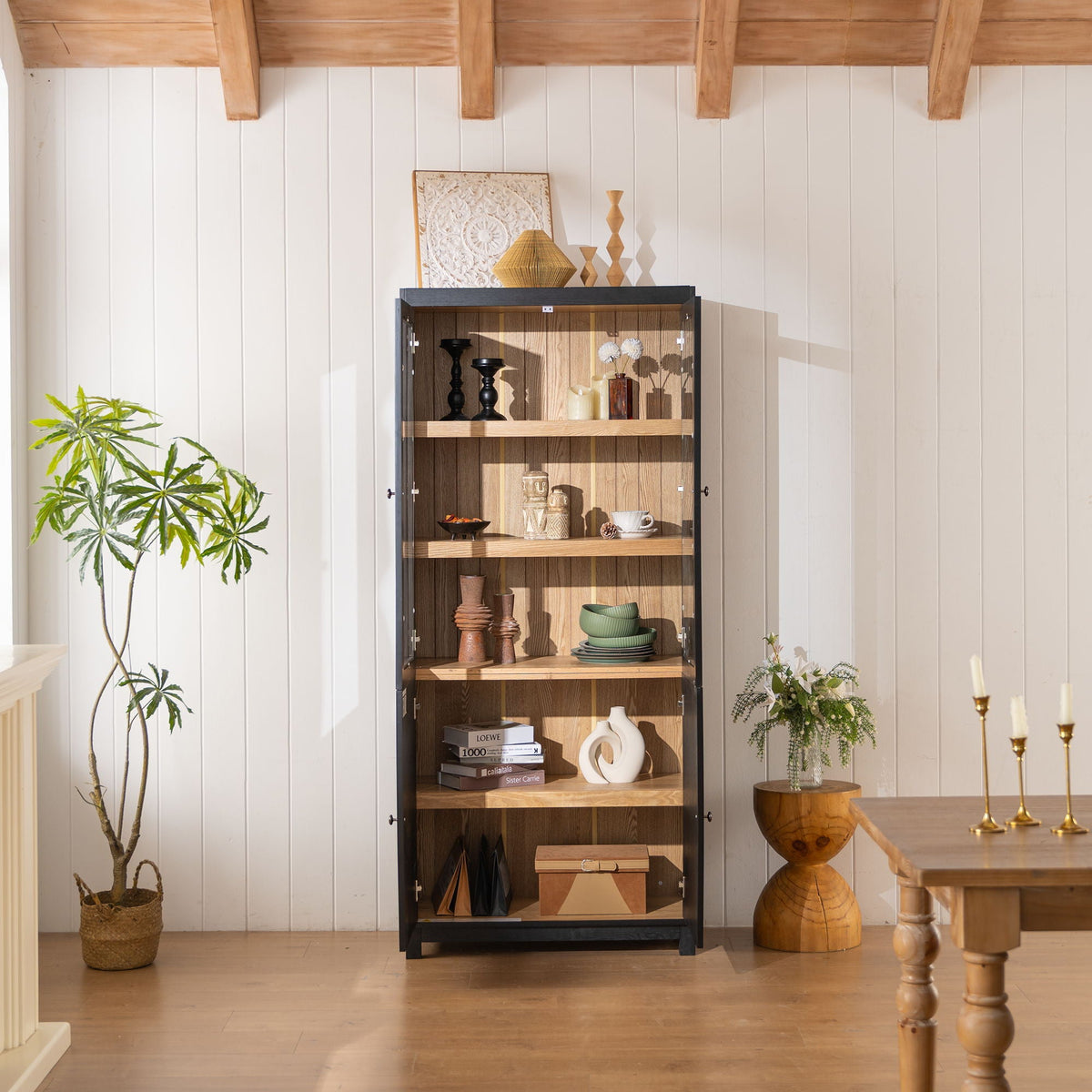 Mid Century Modern Tall Display Cabinet with Glass Doors - Black, photo 11 of 21