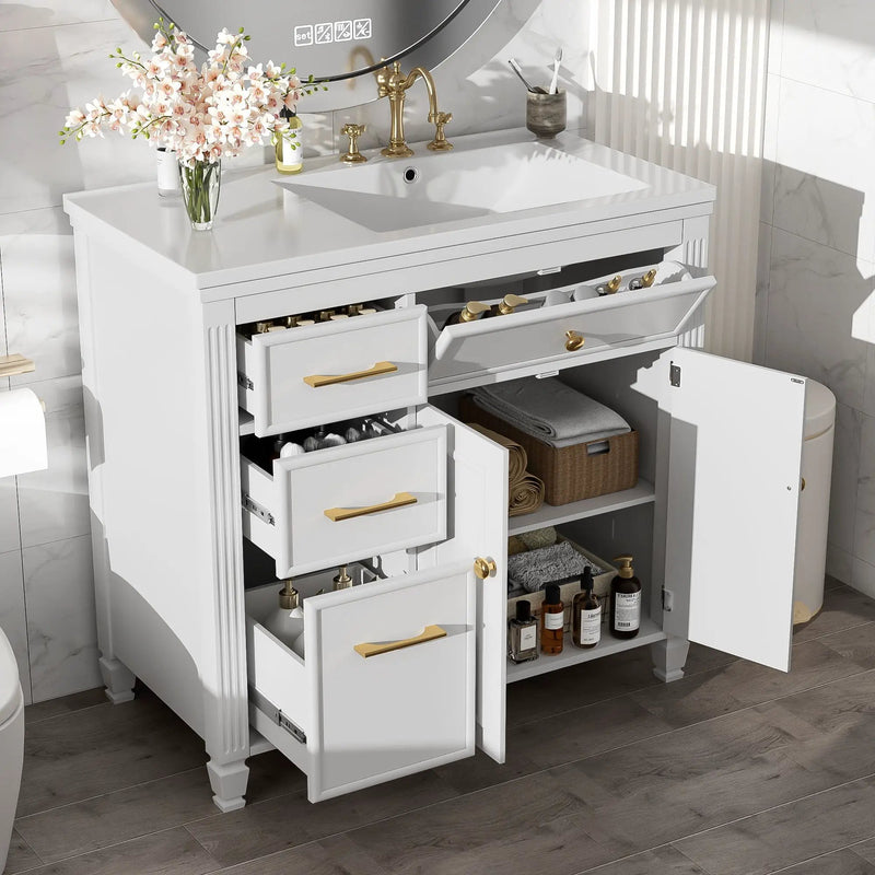 Modern Bathroom Vanity With Ceramic Sink, Freestanding