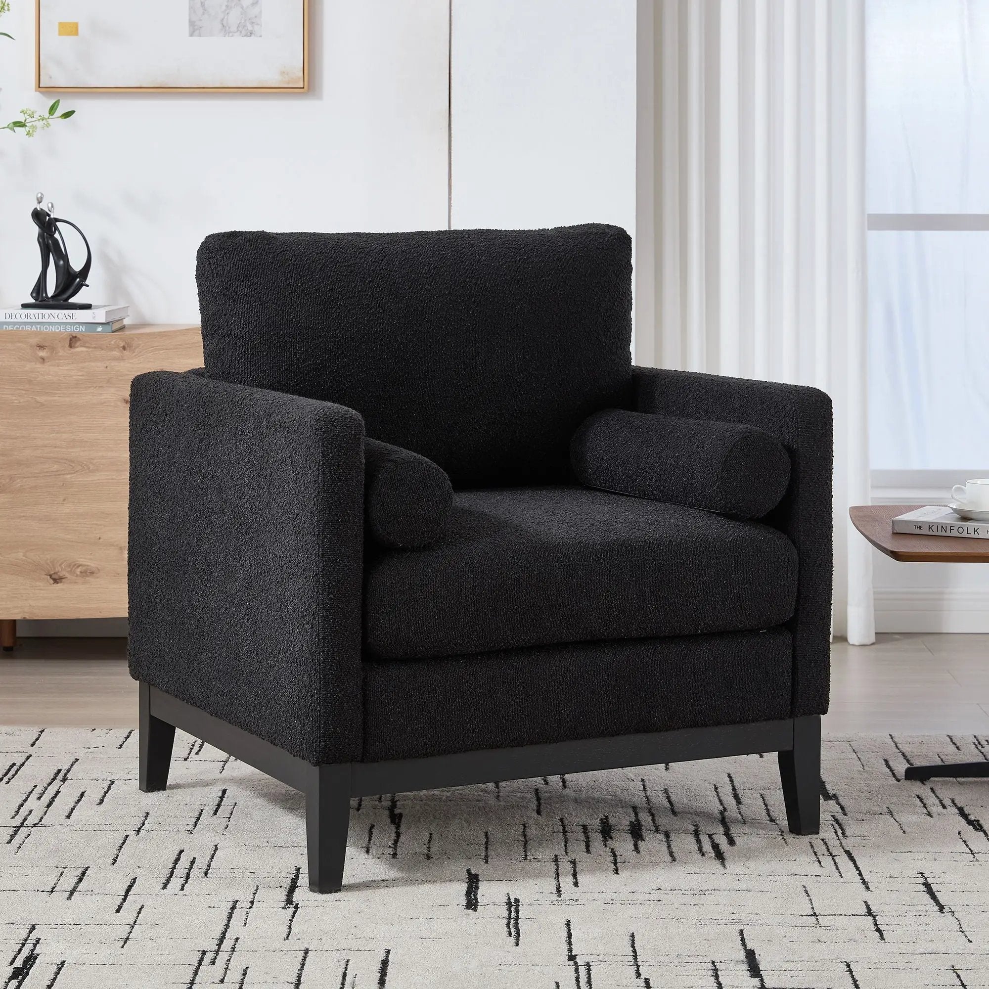 Wide Modern Farmhouse Performance Accent Chair With Legs, Wood Base by Unique Piece Furniture