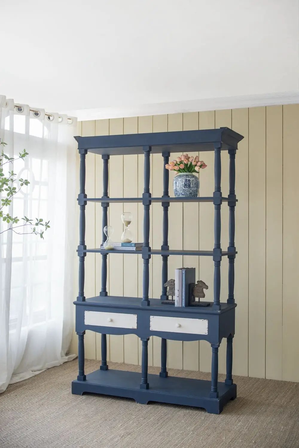 4 Tier Wooden Shelf With Two Drawers - Antique Navy Blue by HouseOfZazla