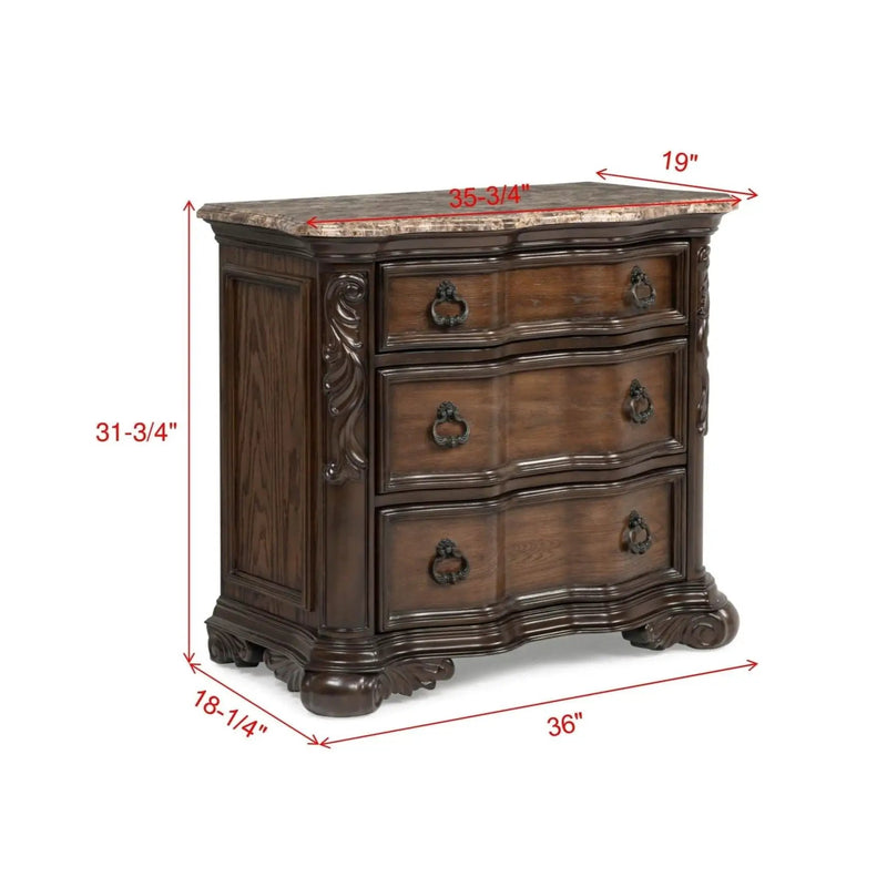 Nightstand, 3 Drawers - Brown / Coffee by Unique Piece Furniture