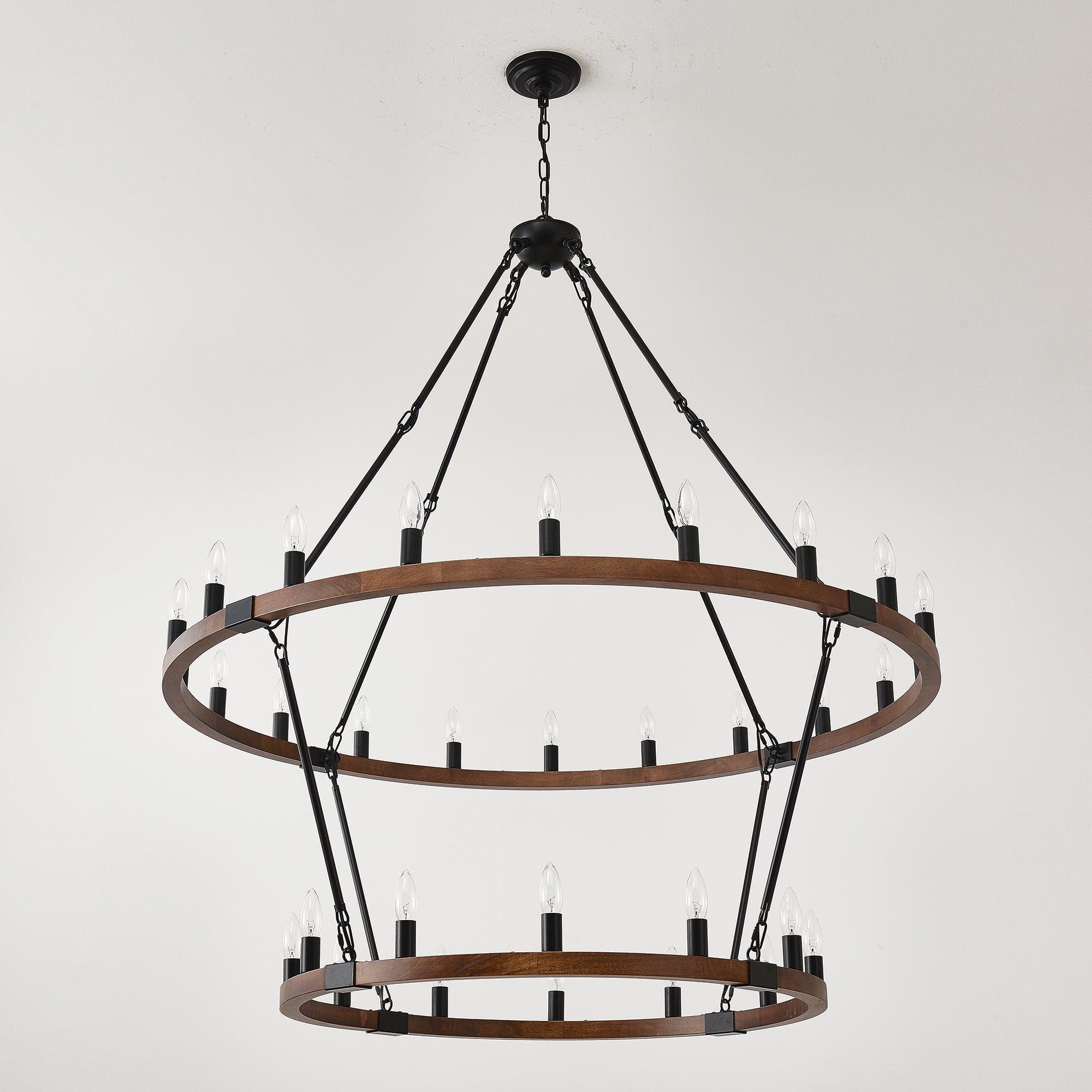 Large Solid Wood Wagon Wheel Chandelier, 2-Tier 32-Lights by HouseOfZazla
