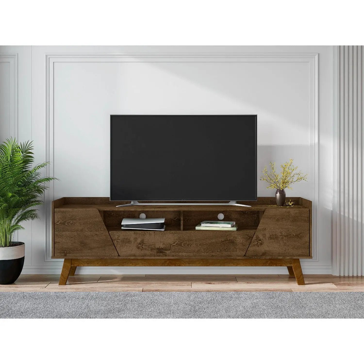 Marcus - TV Stand With 4 Shelves And Soft Close Doors by HouseOfZazla