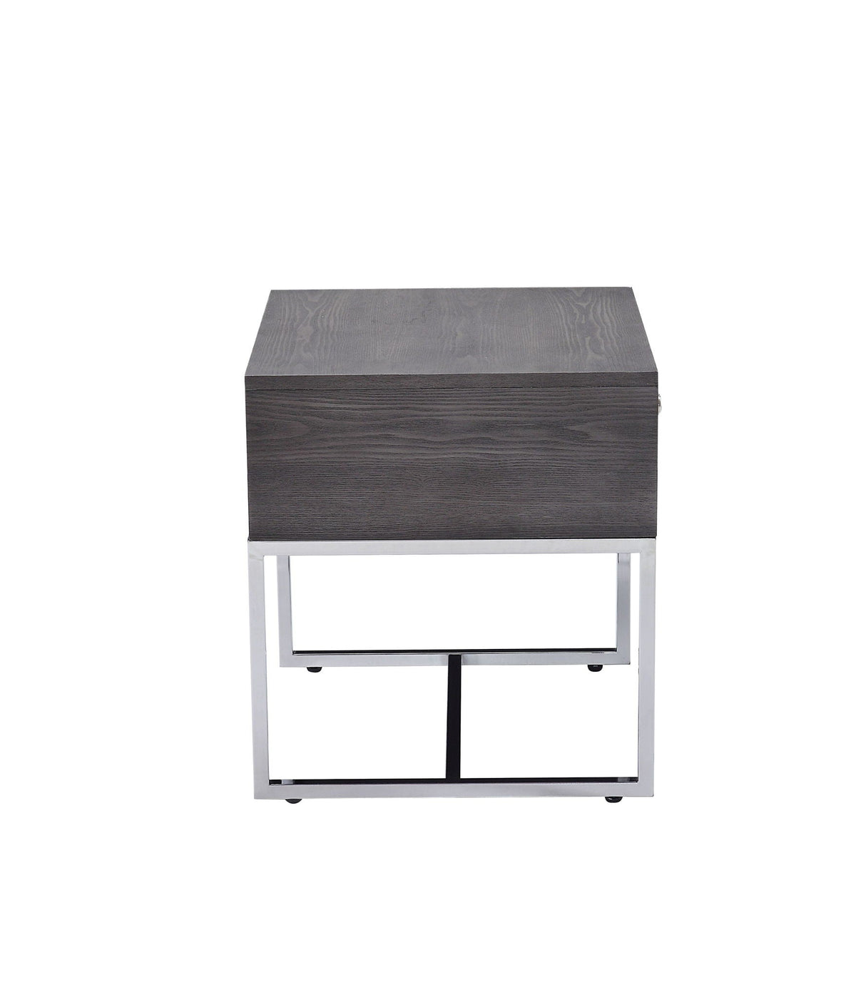 Gray Oak End Table with Felt-Lined Drawer and Chrome Base, photo 3 of 4