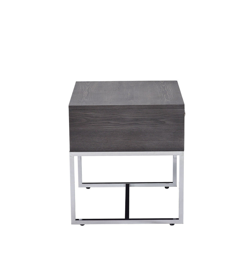 Gray Oak End Table with Felt-Lined Drawer and Chrome Base, photo 3 of 4