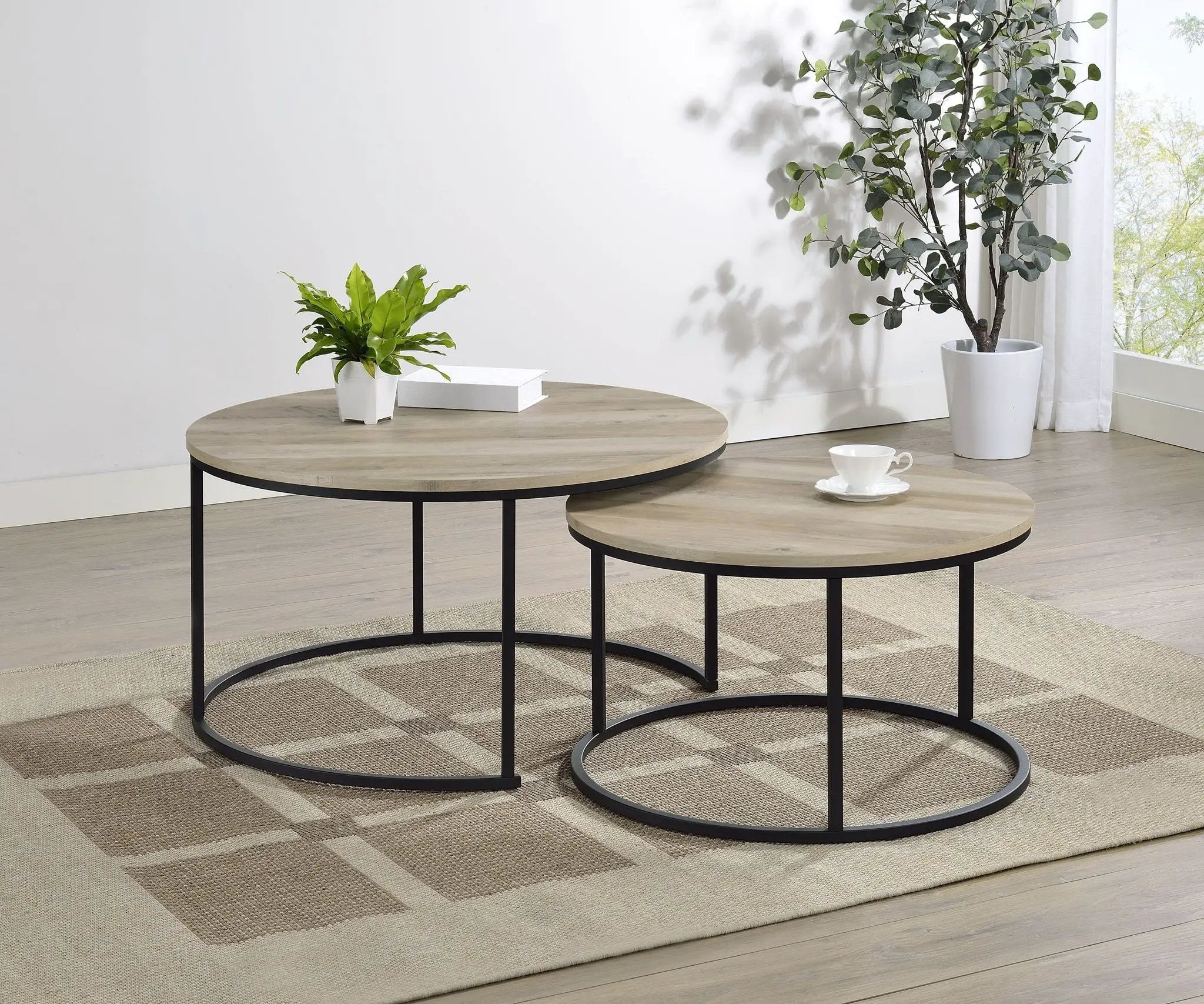 Lainey 2-piece Round Nesting Coffee Table Distressed Pine by Unique Piece Furniture