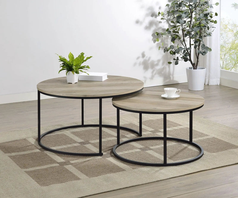 Lainey 2-piece Round Nesting Coffee Table Distressed Pine by Unique Piece Furniture