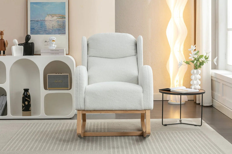 Teddy Fabric Rocking Chair With Packet Wood Legs - Ivory by HouseOfZazla