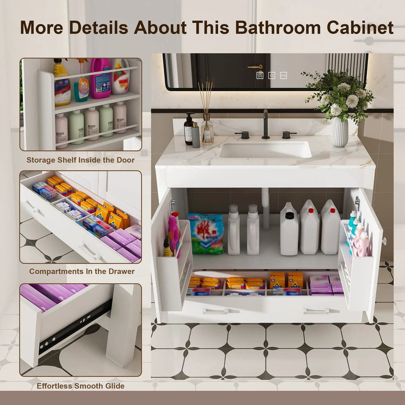 43" Bathroom Vanity, Multi Functional Cabinet With Doors And Drawer - White by HouseOfZazla