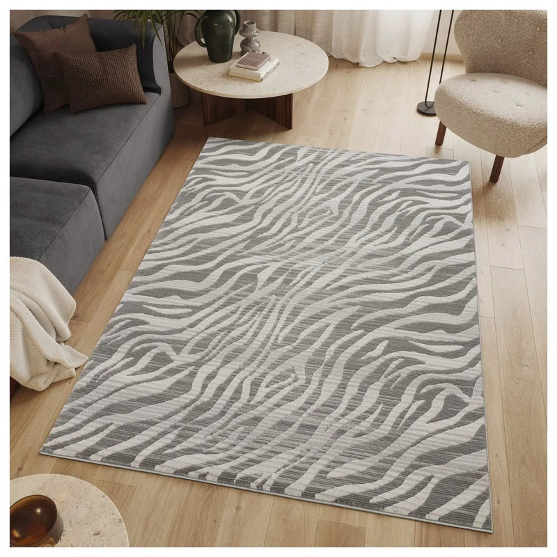 Geometrix - 5'3" X 7'3" Area Rug Geometric & 3D Effect - Ivory / Gray by Unique Piece Furniture