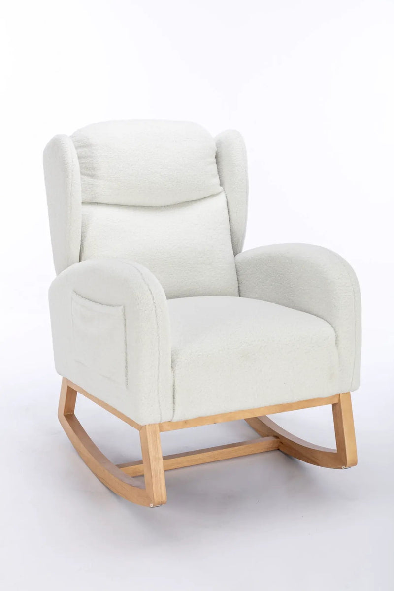 Teddy Fabric Rocking Chair With Packet Wood Legs - Ivory by HouseOfZazla