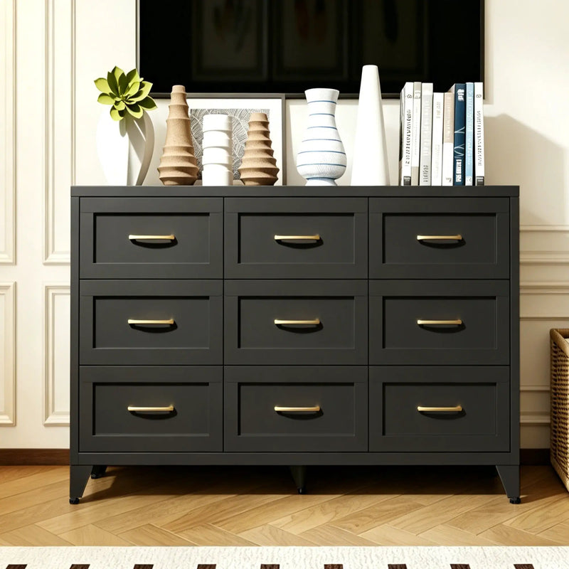9 Drawer Dresser for Bedroom, Metal Profile Chest of Drawers by HouseOfZazla
