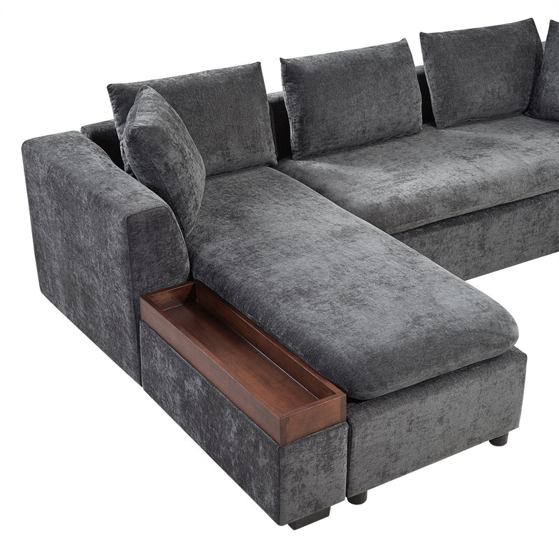 Modern L Shaped Sectional Sofa With Upholstery And Wooden Storage by HouseOfZazla