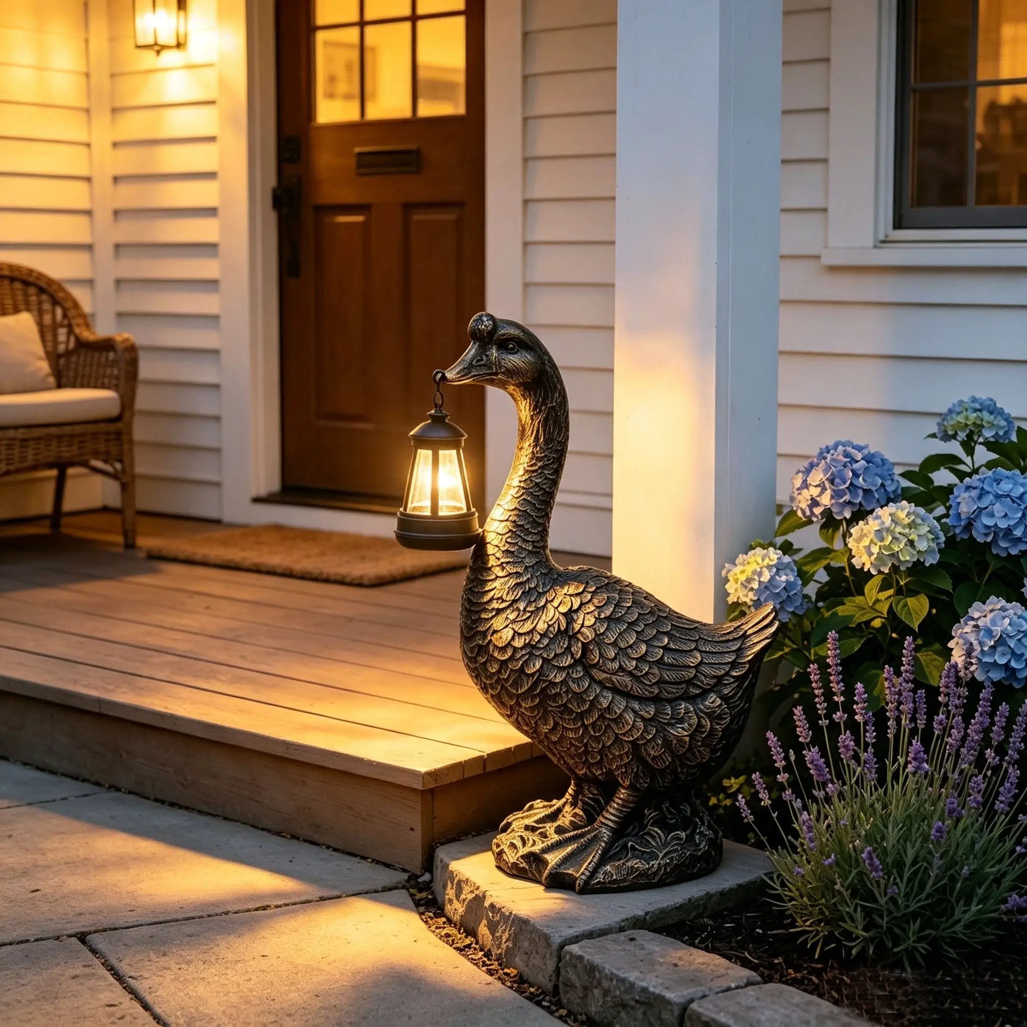 21'' Antique Bronze Goose Statue With Solar Lantern by HouseOfZazla