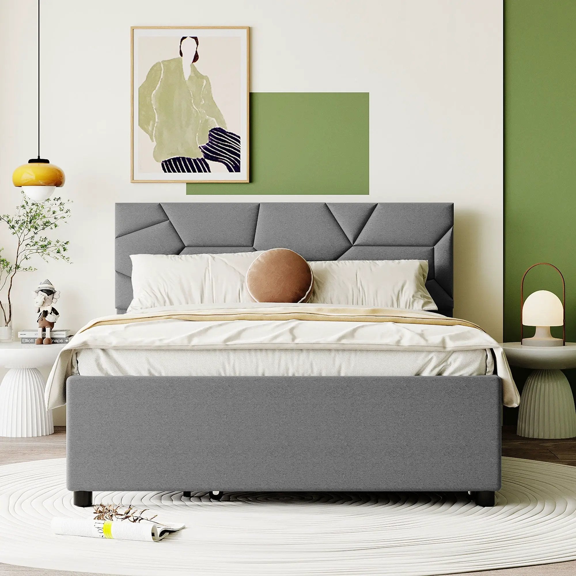 Upholstered Platform Bed With Brick Pattern Headboard And Twin Long Size Trundle by Unique Piece Furniture