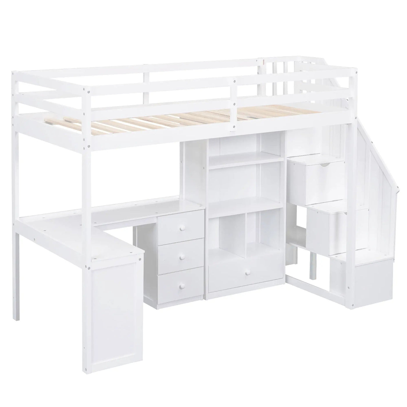 Loft Bed With L Shaped Desk, Drawers, Cabinet, And Storage Staircase by HouseOfZazla