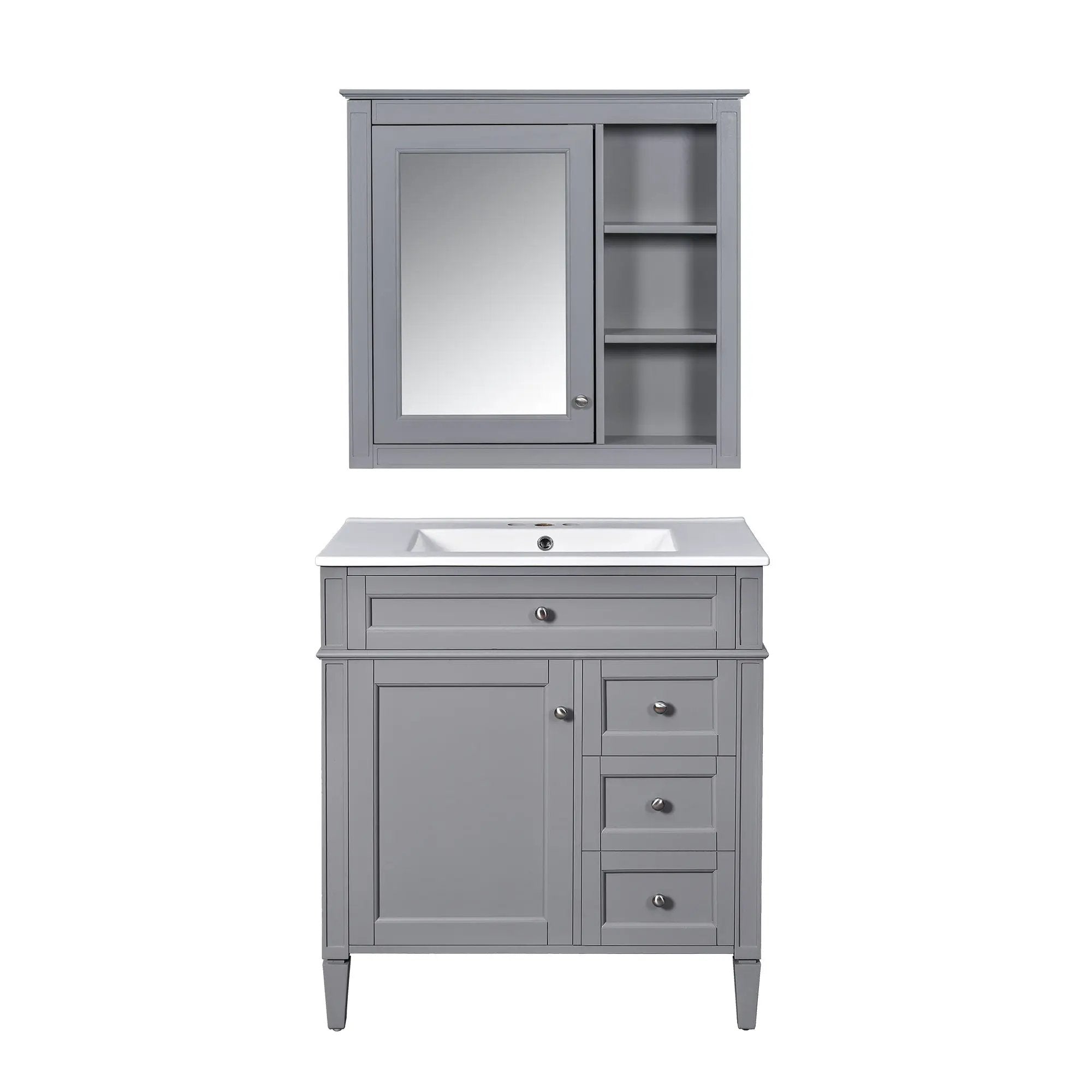 Bathroom Vanity With Top Sink, Storage Cabinet & Mirror - Gray by HouseOfZazla