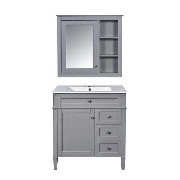 Bathroom Vanity With Top Sink, Storage Cabinet & Mirror - Gray