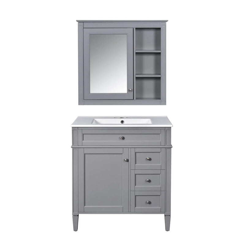 Bathroom Vanity With Top Sink, Storage Cabinet & Mirror - Gray by HouseOfZazla