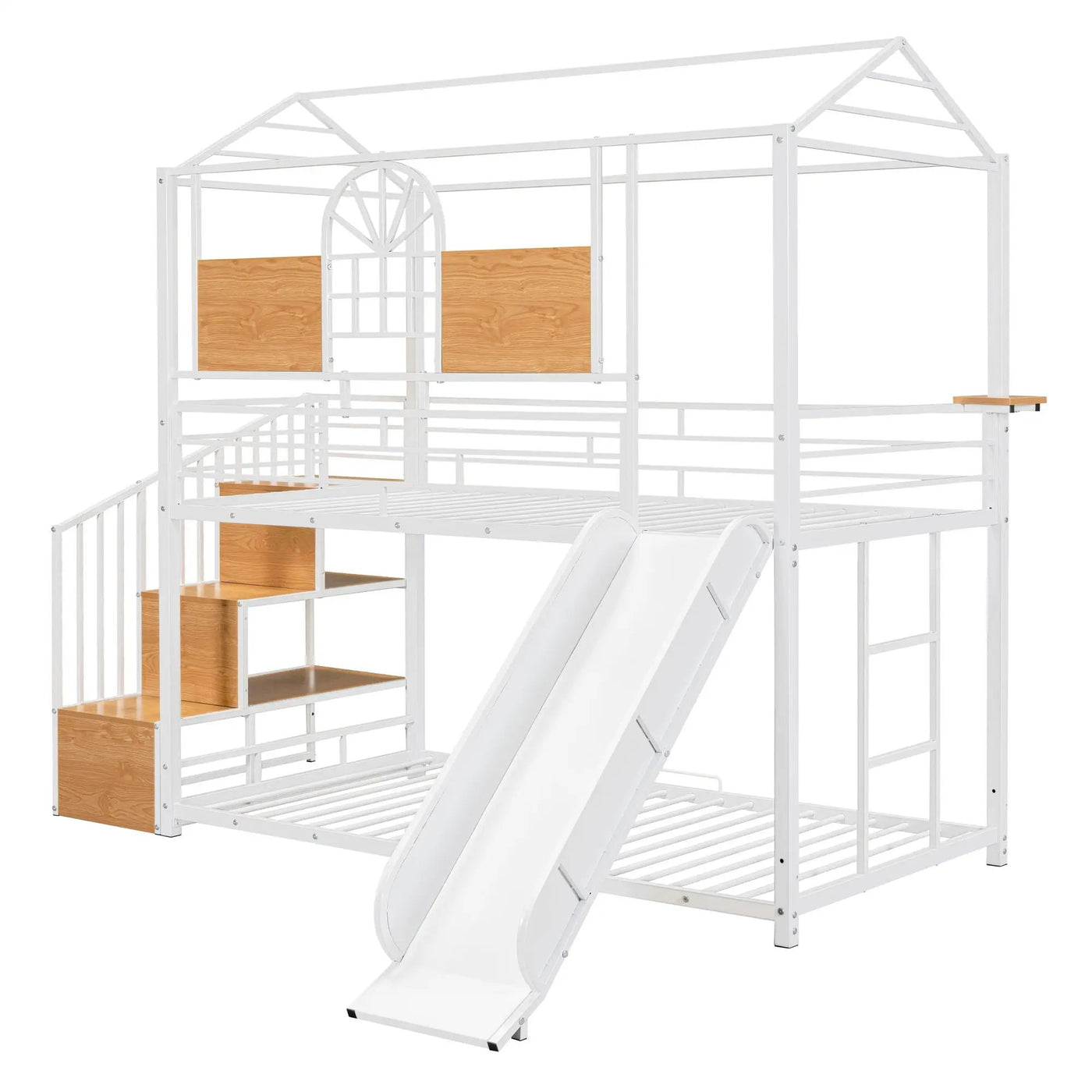 Metal Bunk Bed, Metal Housebed With Slide And Storage Stair by HouseOfZazla