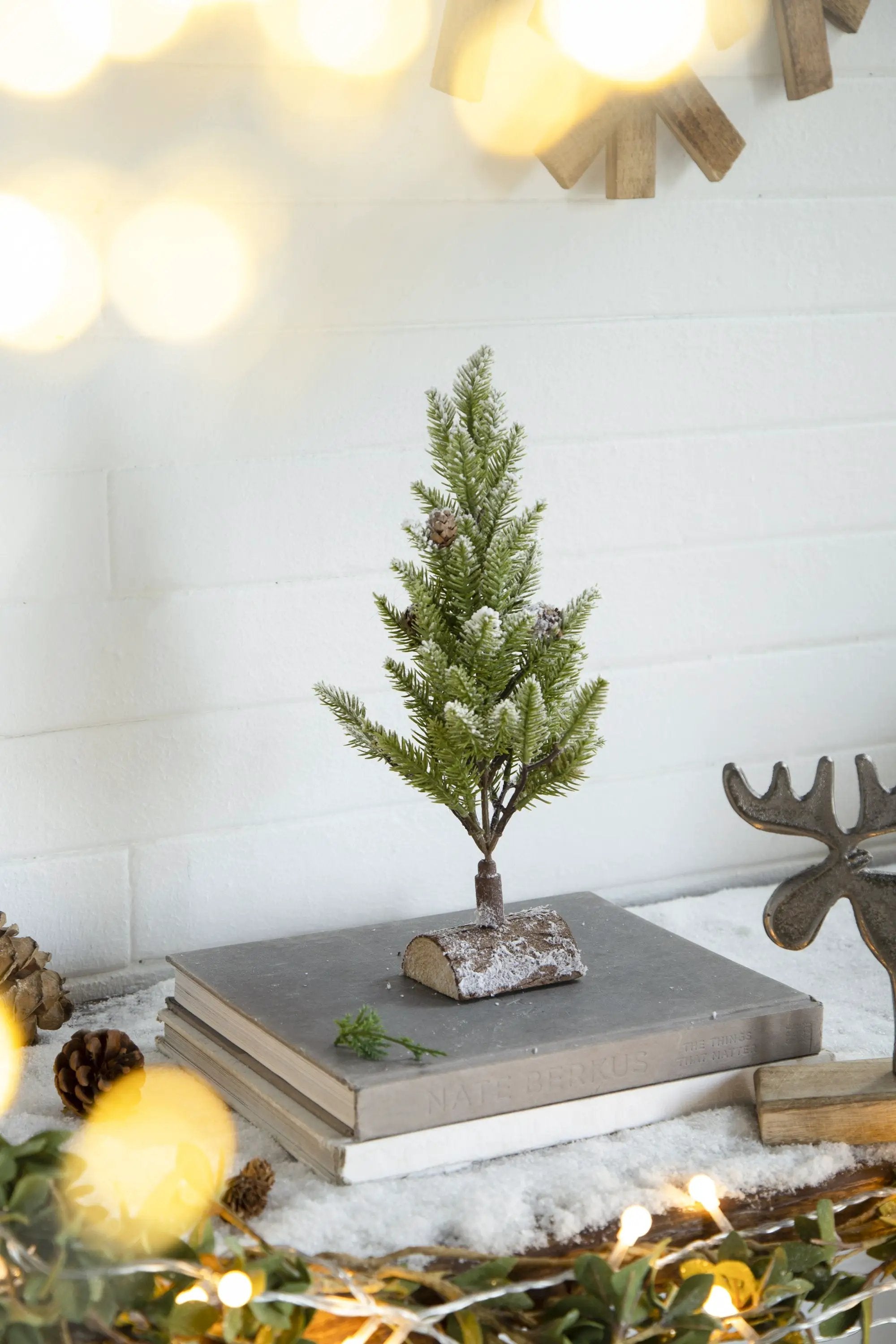 Set of 2, 13.5" Christmas PVC Tree On Wood Base With Snow by HouseOfZazla