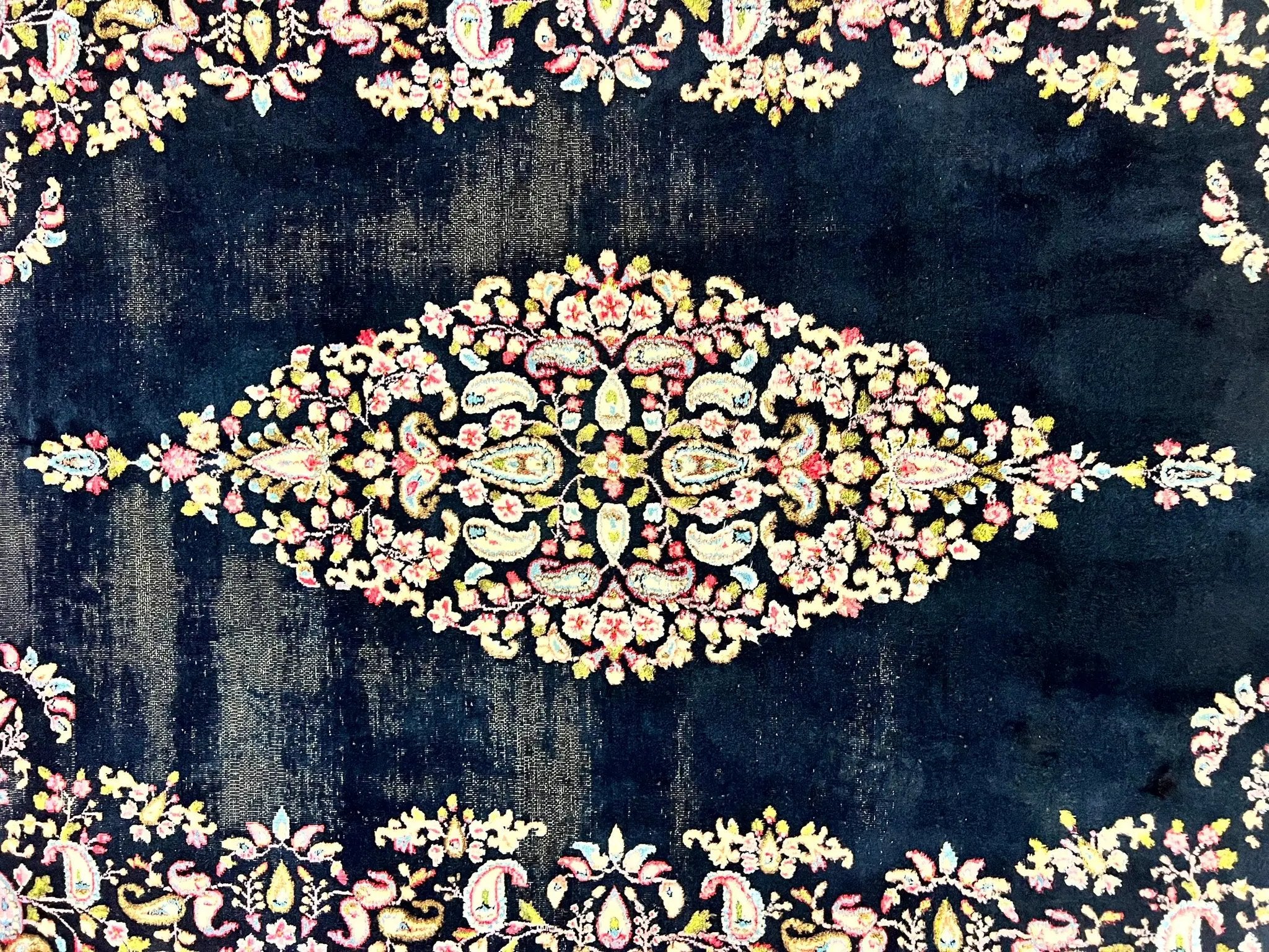 Antique Persian Kirman Rug 5x8, Floral Kirman, Midnight Blue/Black, Semi Open Field, Handmade Vintage Wool Carpet by Jewel Rugs