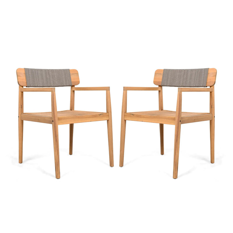 Creative Braided Acacia Wood Outdoor Dining Chairs with Armrests by HouseOfZazla