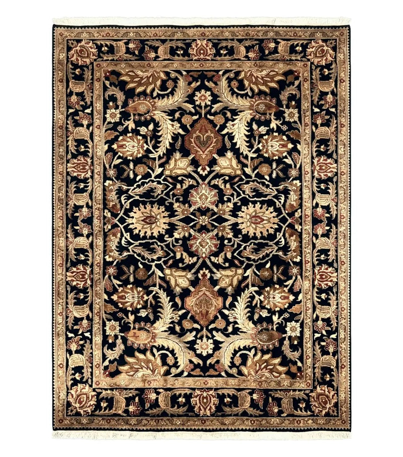 Indo Mahal Sultanabad Rug 8x11, Vintage Indian Oriental Carpet, Wool Handmade Floral Rug 8 x 11 ft, Black Beige Tan, Large Flowers Allover by Jewel Rugs