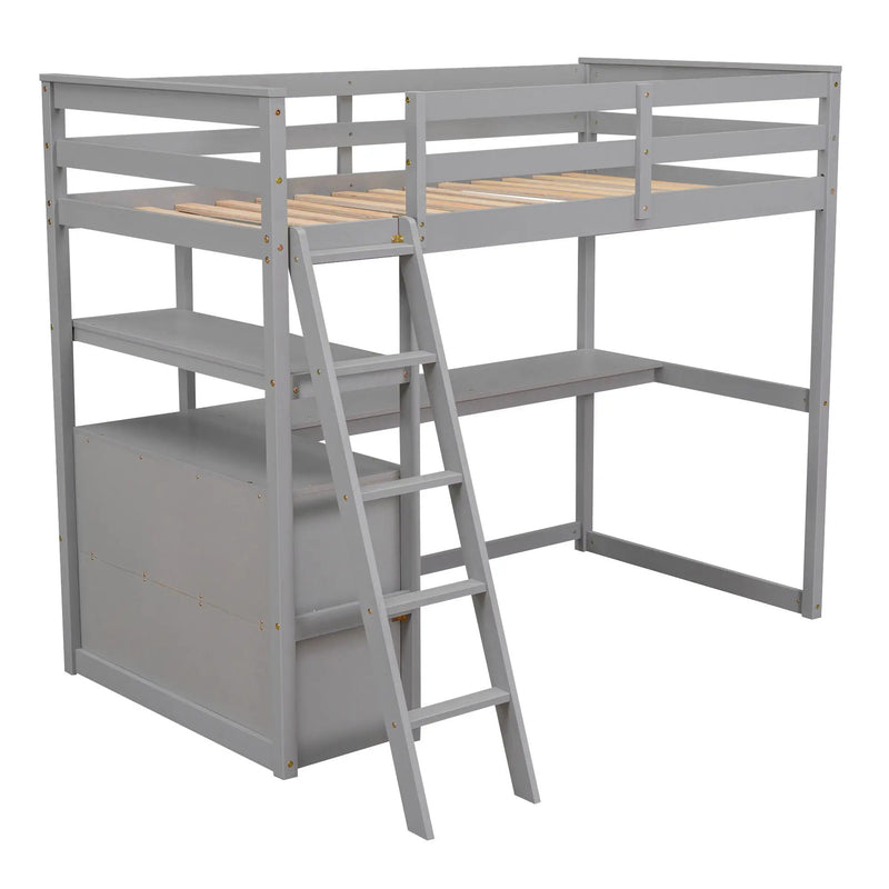 Modern Loft Bed With Built In Desk, Shelves, And 2 Drawers by Unique Piece Furniture