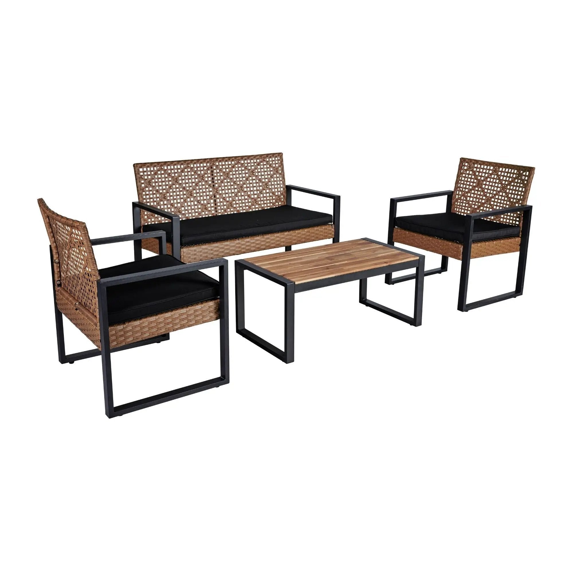 4 Piece Patio Furniture Set With Acacia Wood Table Top And Cushions by HouseOfZazla