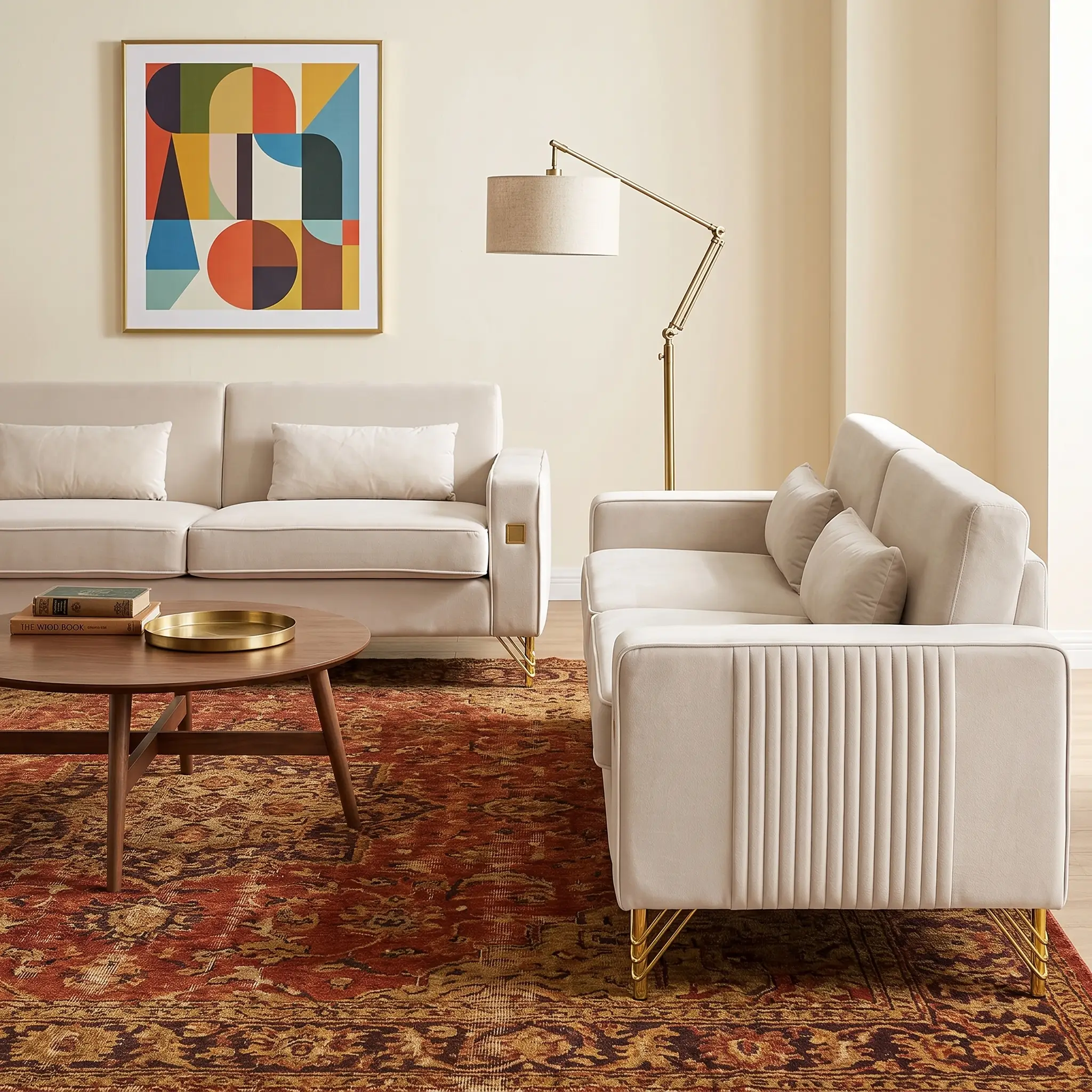 Ivory White 2-Piece Velvet Sofa Set by HouseOfZazla