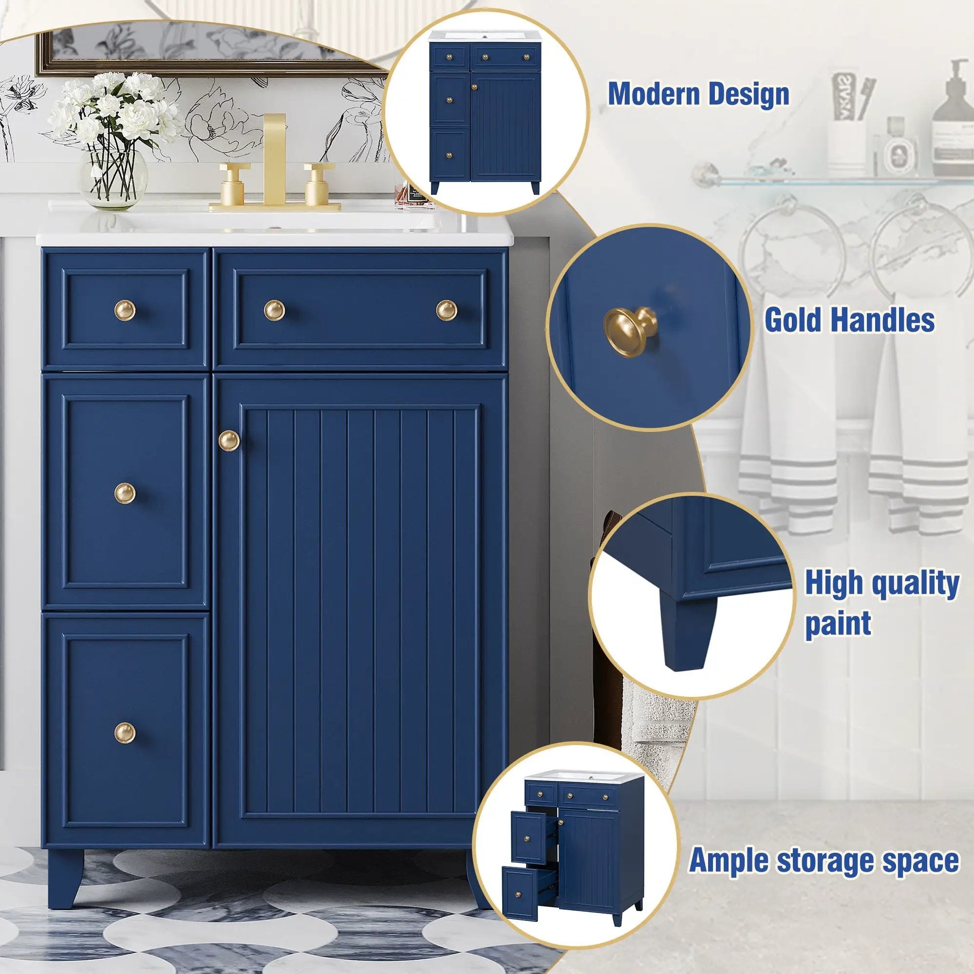 Transitional Style Bathroom Vanity Cabinet With Ceramic Sink by Unique Piece Furniture
