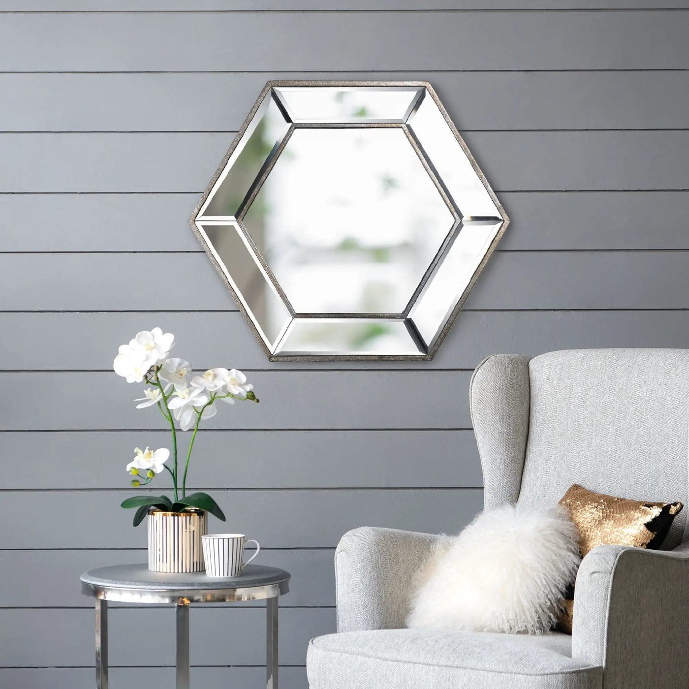 Hexagon Wall Mirror With Contemporary Glass Design, Home Decor Accent Mirror For Living Room, Entryway, Bedroom by HouseOfZazla