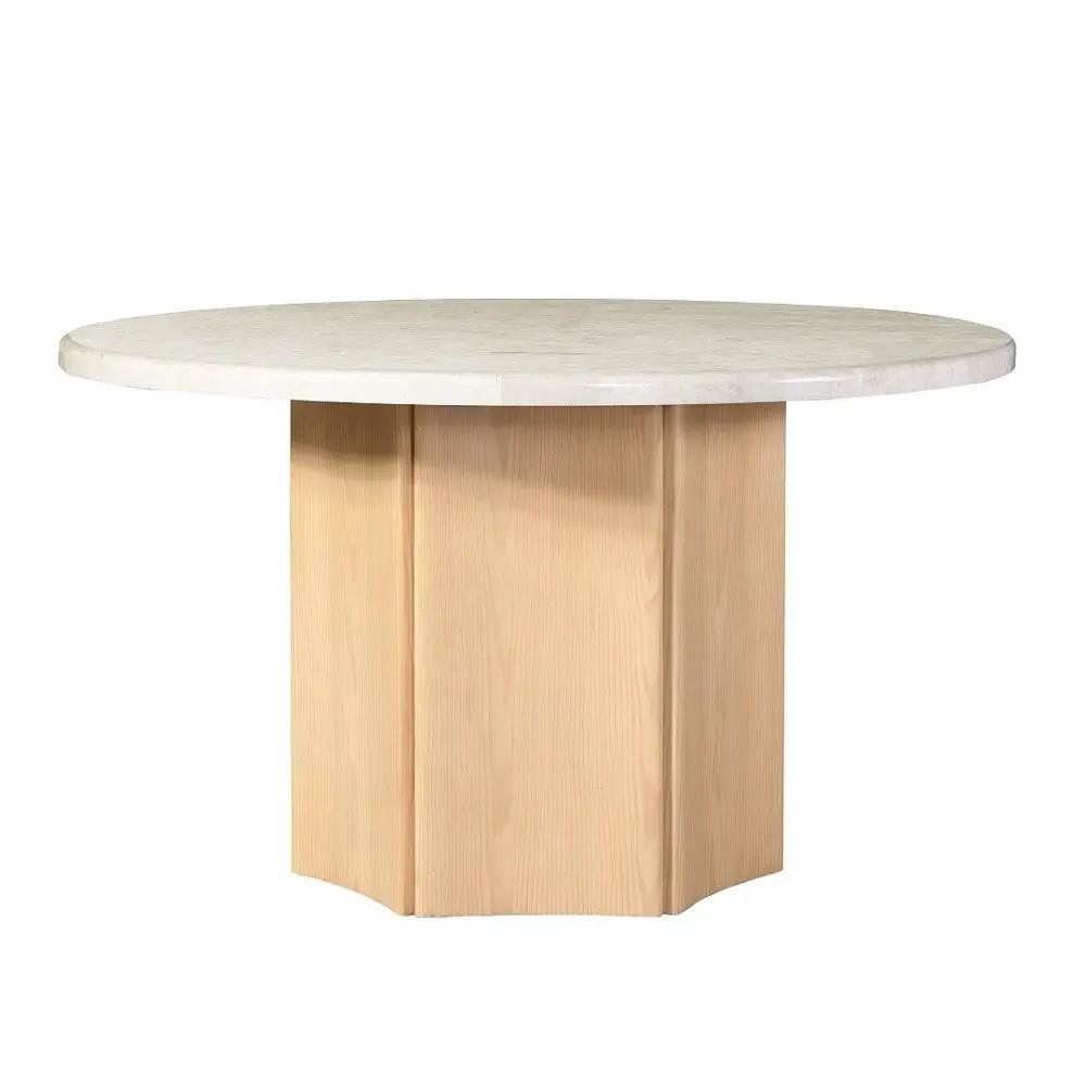 Adalynn - Round Dining Table With Marble Top - White & Weathered Gray Oak by Unique Piece Furniture