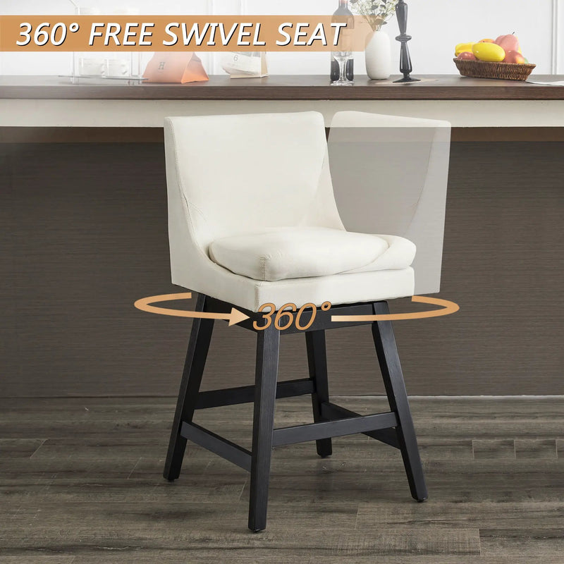 Upholstered Swivel Bar Stools With Ergonomic Design (Set of 2) - Cream White by Unique Piece Furniture