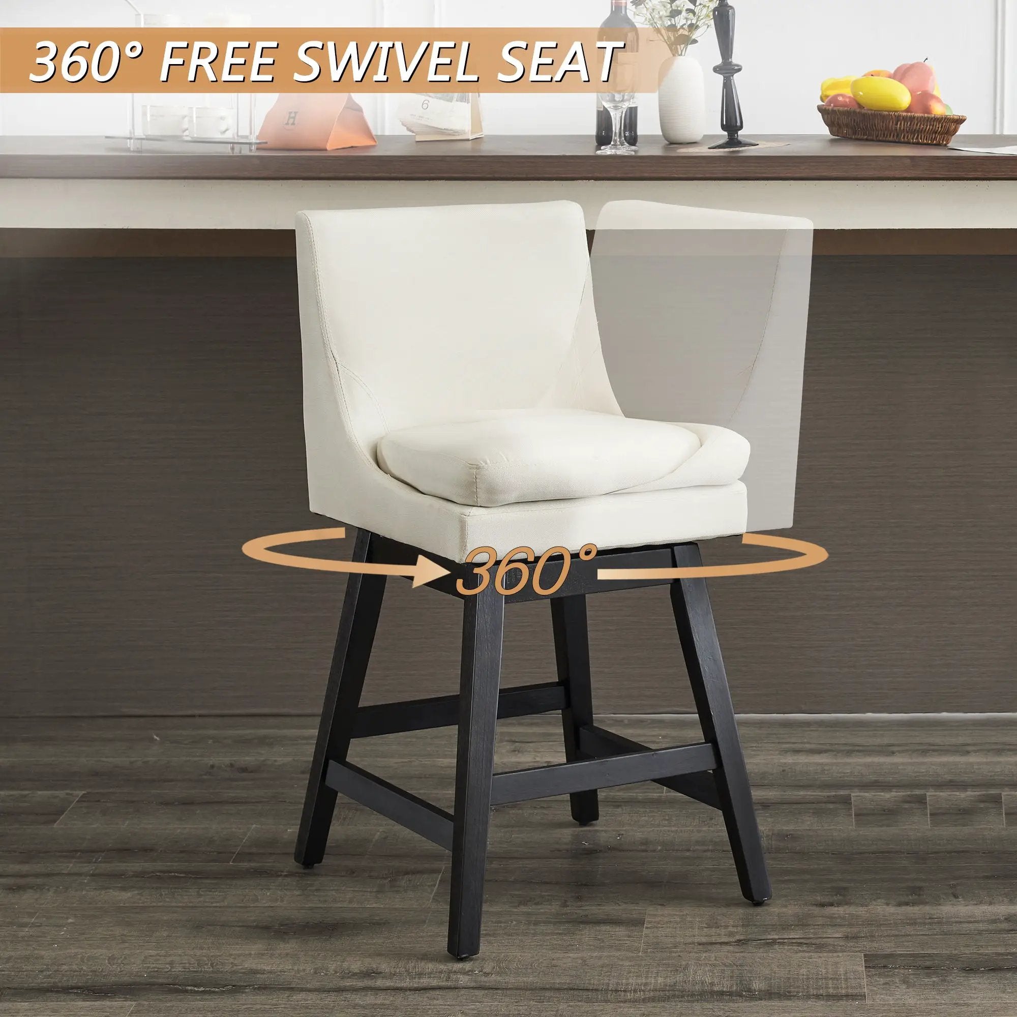 Upholstered Swivel Bar Stools With Ergonomic Design (Set of 2) - Cream White by HouseOfZazla