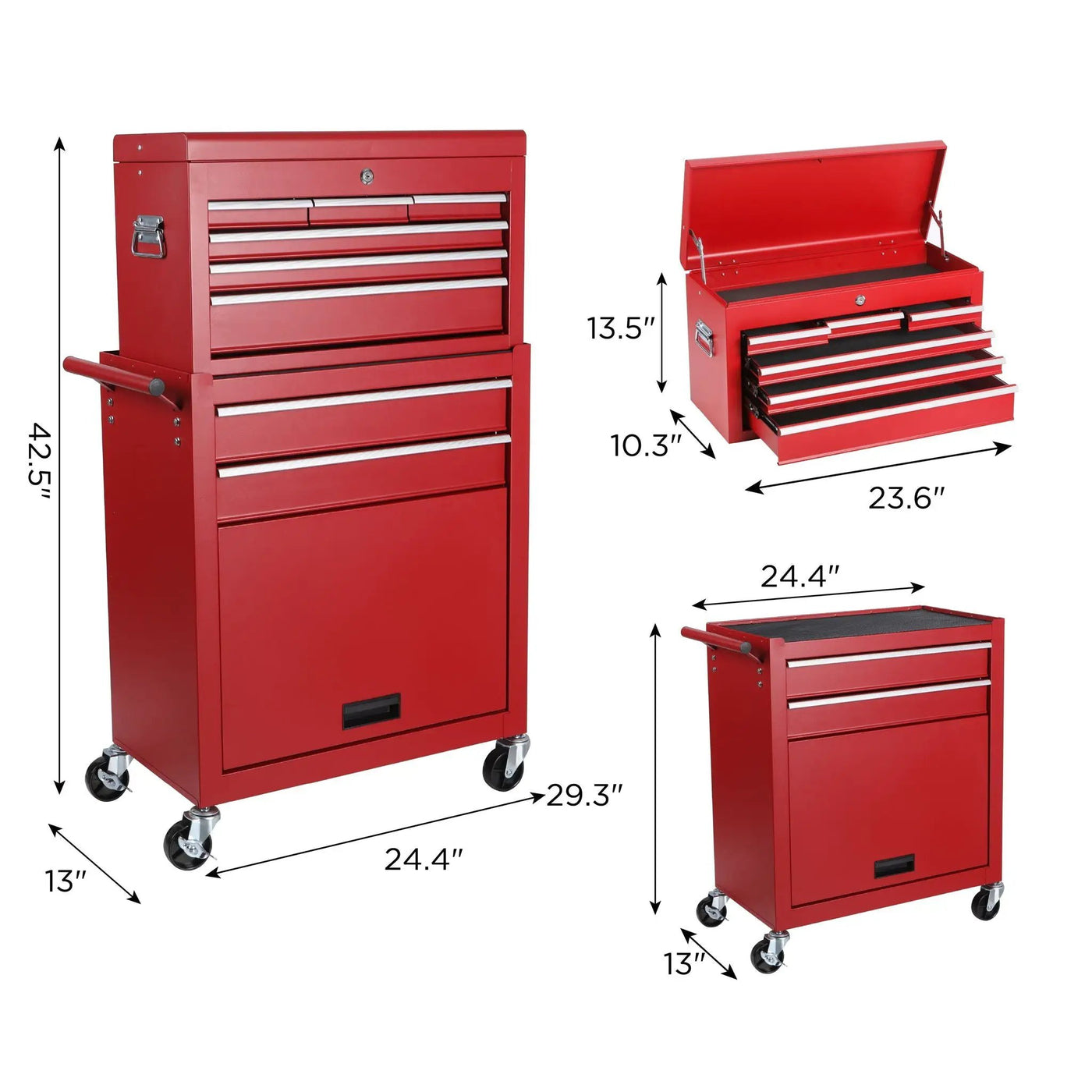 8 Drawer Rolling Tool Chest With 2 In 1 Detachable Top Box, Lockable Wheels by HouseOfZazla