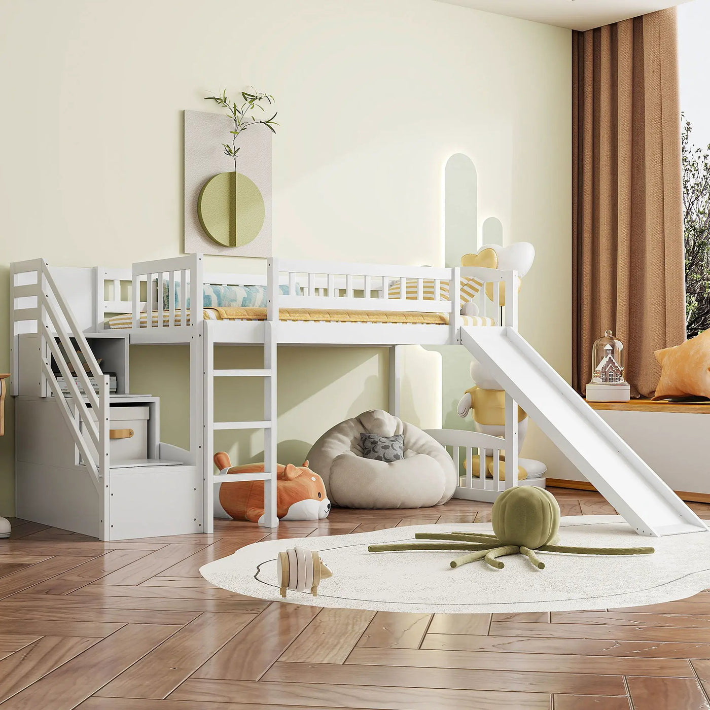 Loft Stairway Bed With 2 Drawers, Convertible Ladder And Slide by HouseOfZazla