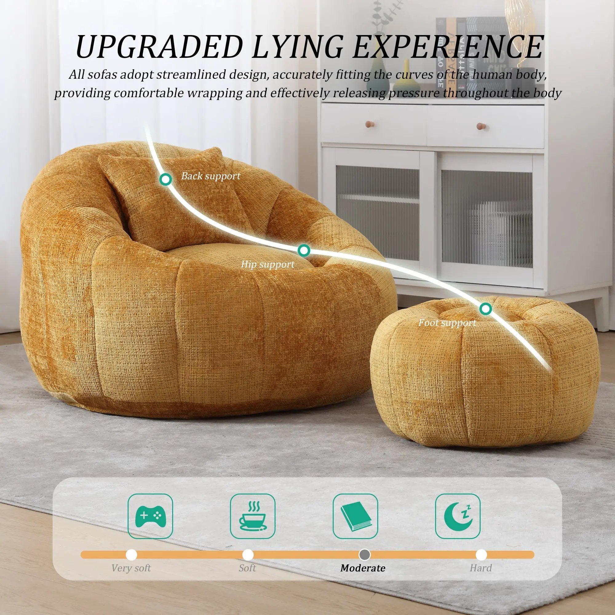 UNITED WE WIN Modern Bean Bag Chairs with Ottoman by HouseOfZazla