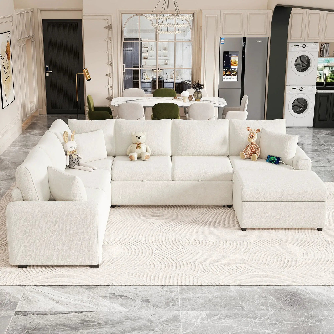 Sectional Sofa Pull-Out Sofa Bed Sleeper With A Storage Ottoman, Three Pillows And Charging Devices For Living Room by HouseOfZazla