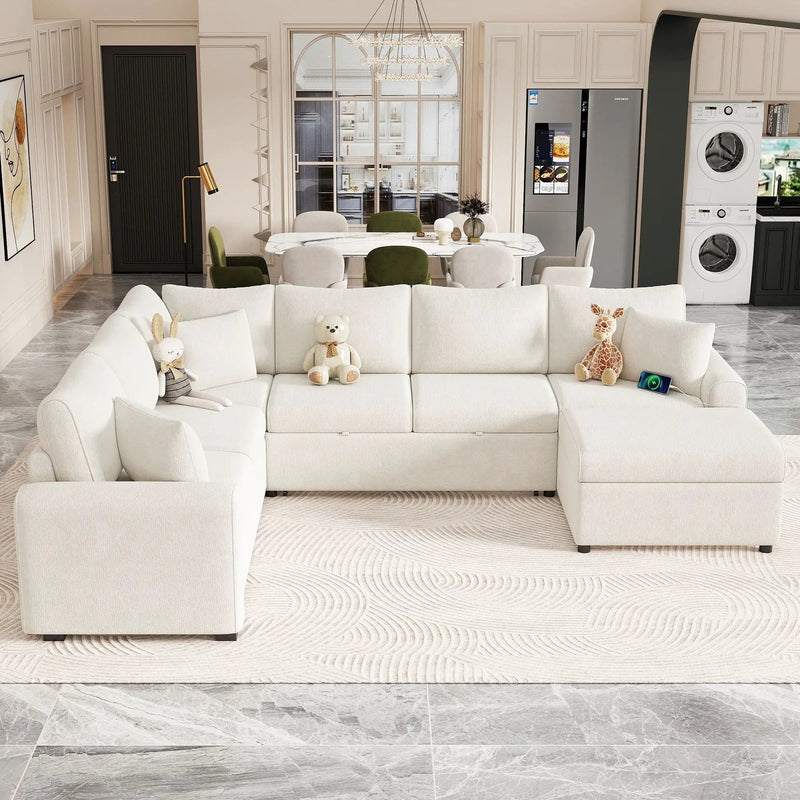 Sectional Sofa Pull-Out Sofa Bed Sleeper With A Storage Ottoman, Three Pillows And Charging Devices For Living Room by HouseOfZazla