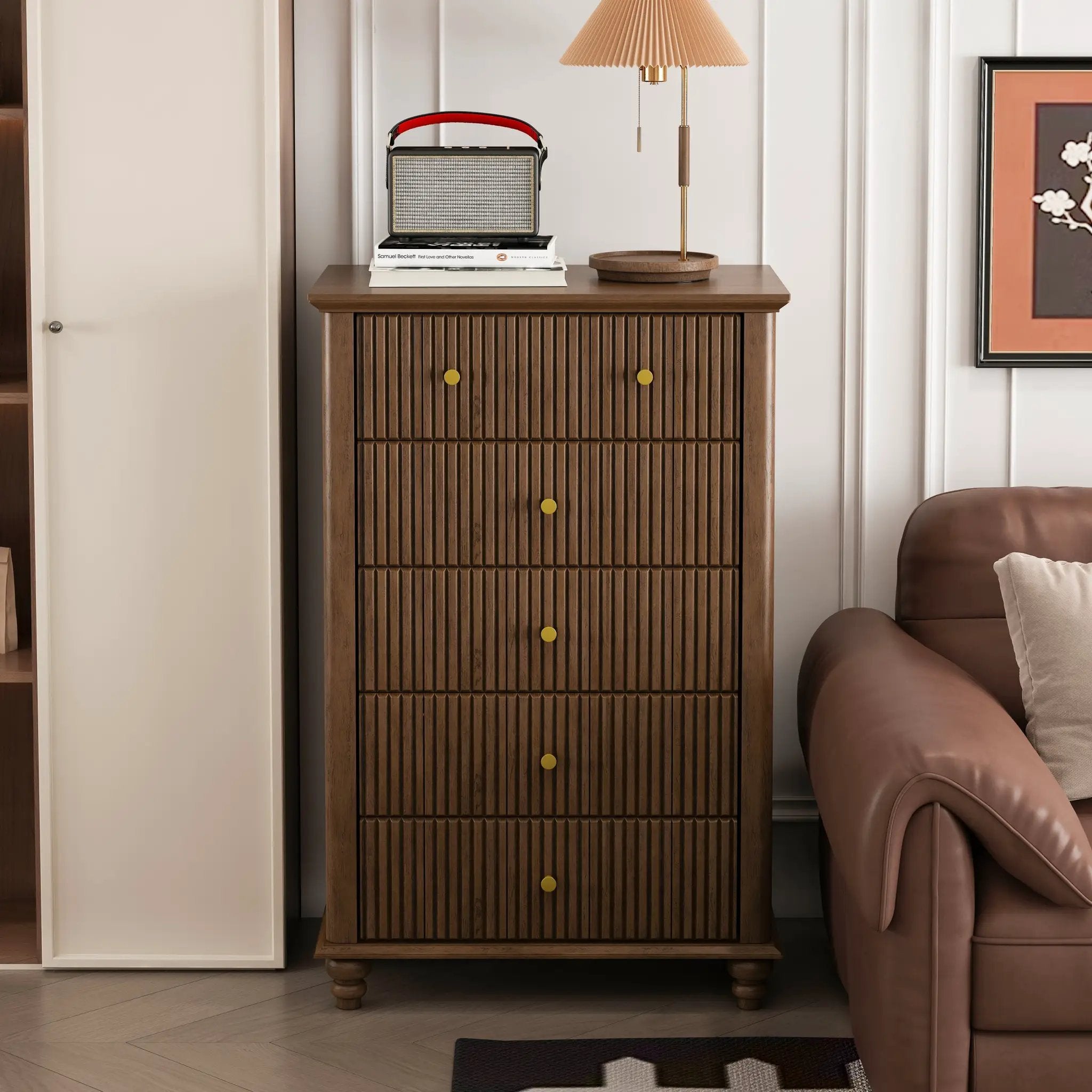Fluted 5 Drawer Dresser, 45 Inch Tall Modern Chest of Drawers by HouseOfZazla
