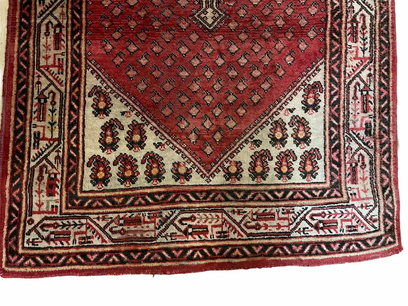 4 X 6.5 Antique Handmade Wool Rug Paisley Boteh Design Tribal Rug Red Ivory by Jewel Rugs
