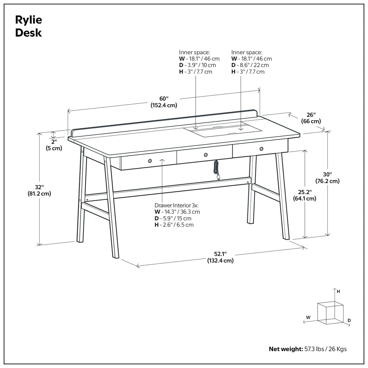Natural Aged Brown Writing Desk with Integrated Power – Solid Wood, photo 3 of 6