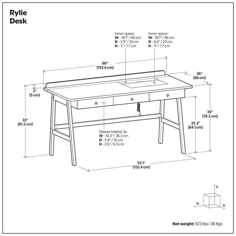 Natural Aged Brown Writing Desk with Integrated Power – Solid Wood, photo 3 of 6