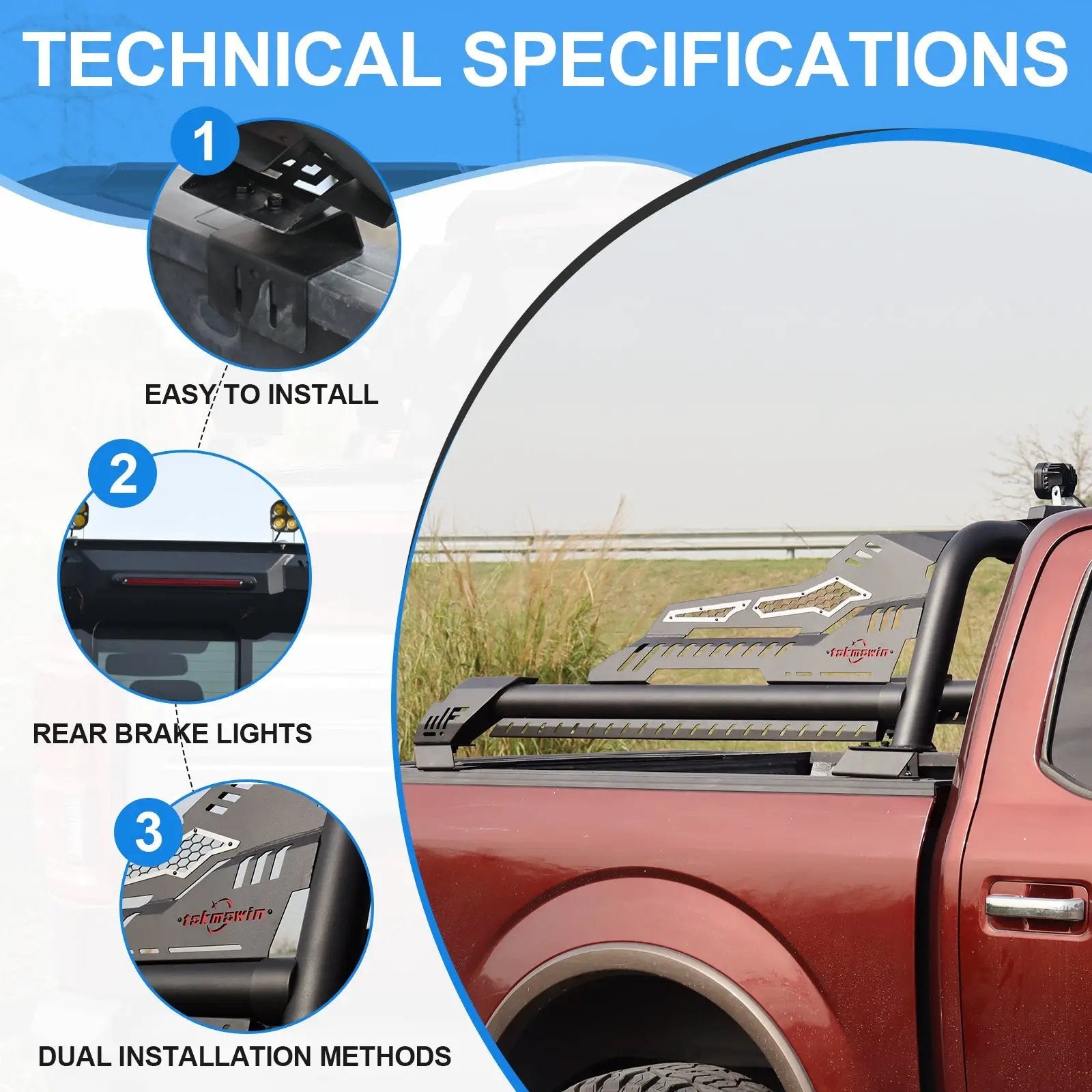 Universal Truck Bed Roll Bar, Steel Chase Rack Sport Bar by HouseOfZazla